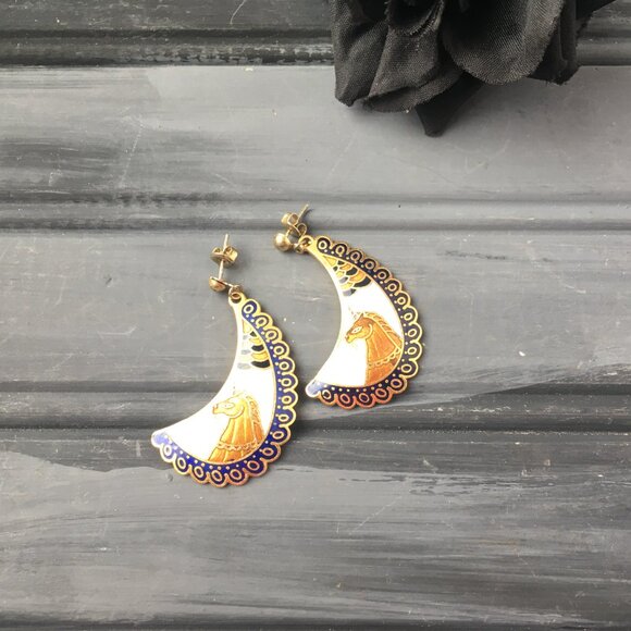 Cloisonne Unicorn Earrings - Picture 2 of 9
